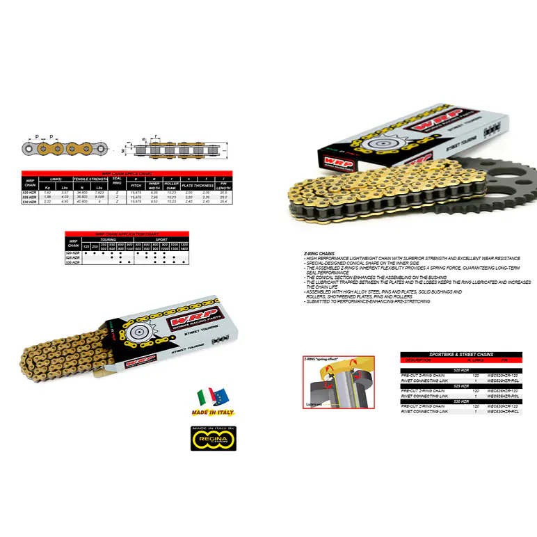 Cadena WRP 520 HZR. Z'ring, Remache y Clip, Italiana, Dorada, 120L 6