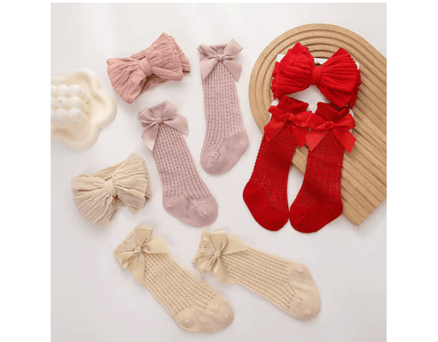 Calcetas lazo de raso con diadema