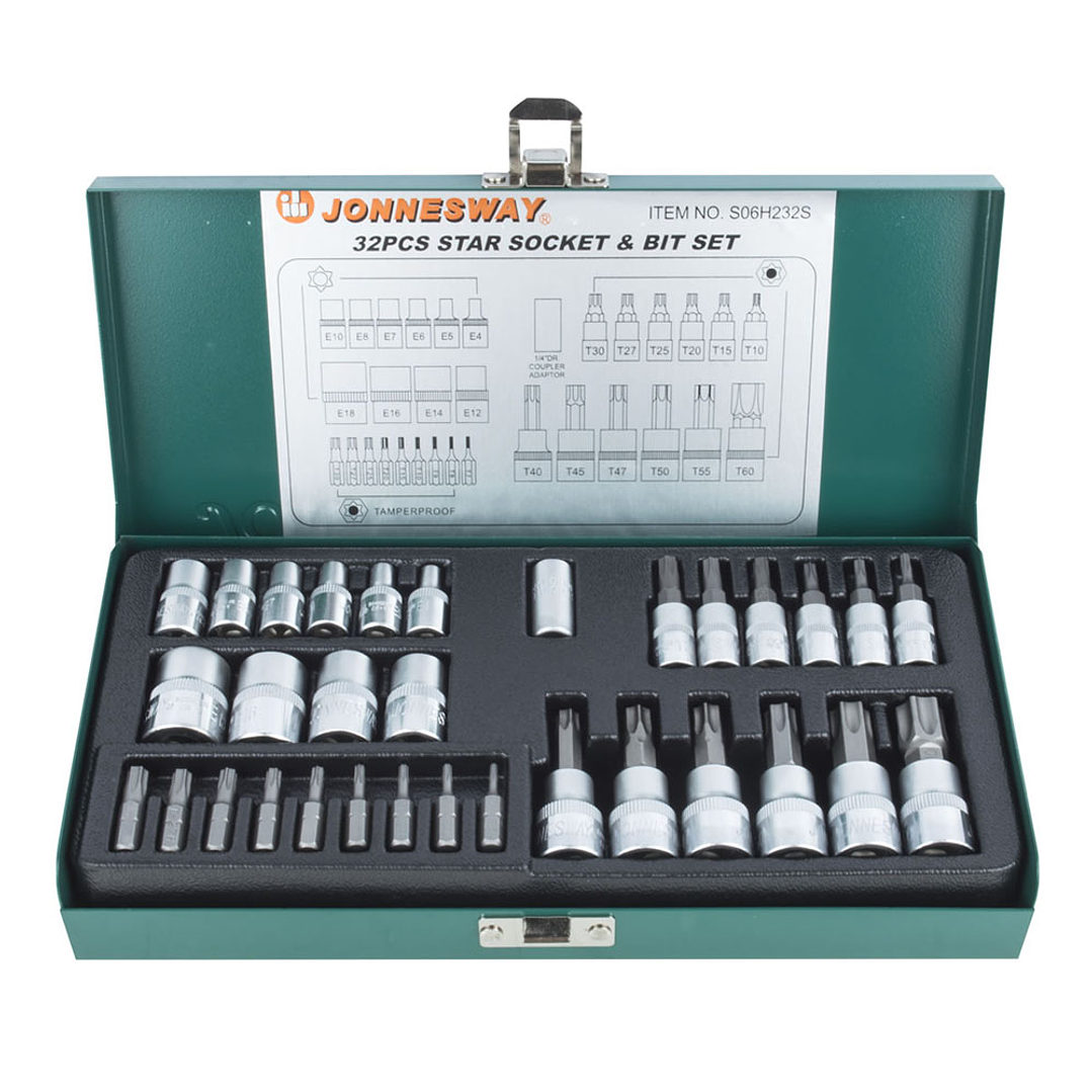 Juego de Dados y Puntas Torx Jonnesway 1/4 y 3/8 - 32 piezas 1