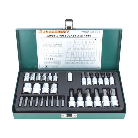 Juego de Dados y Puntas Torx Jonnesway 1/4 y 3/8 - 32 piezas