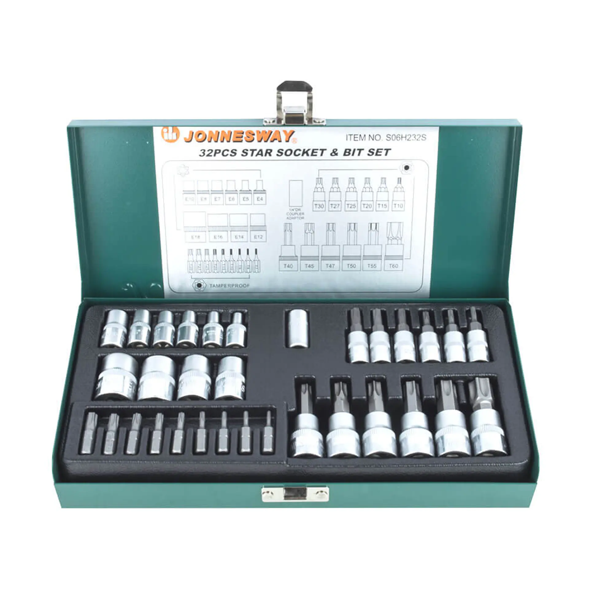 Juego de Dados y Puntas Torx Jonnesway 1/4 y 3/8 - 32 piezas 1