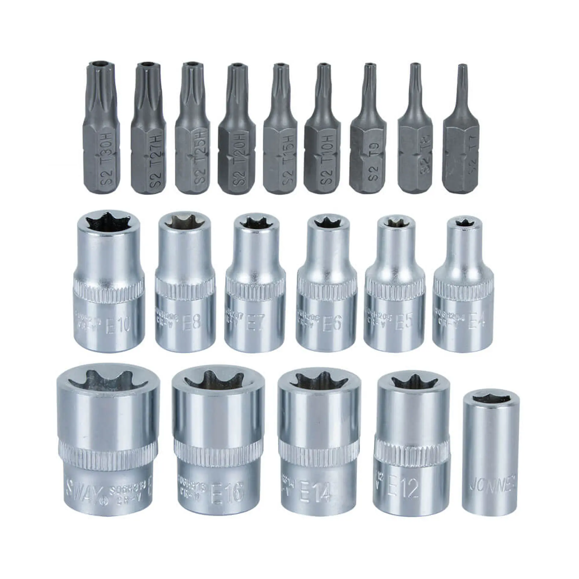 Juego de Dados y Puntas Torx Jonnesway 1/4 y 3/8 - 32 piezas 2