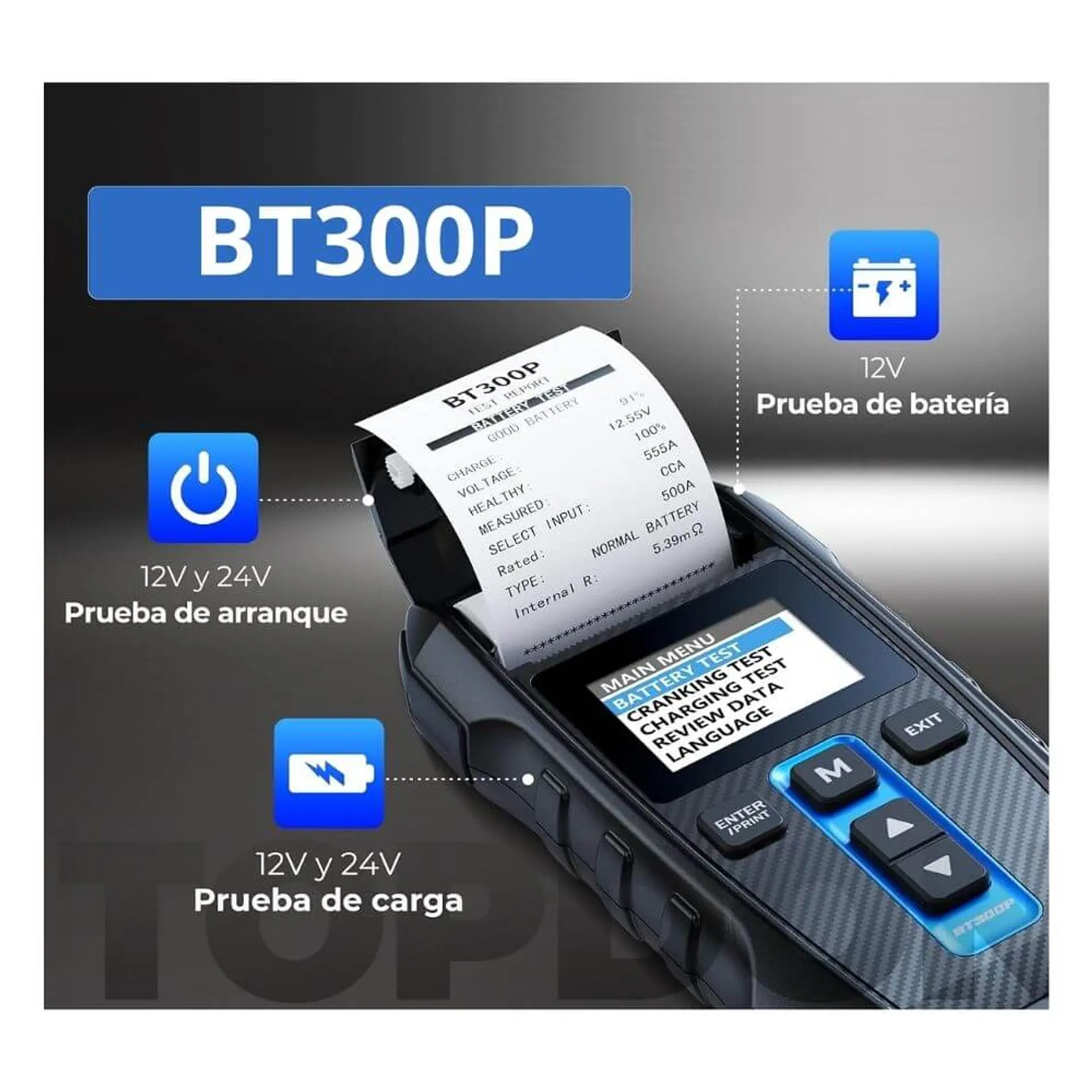 Tester de Baterías Topdon BT300P - 12V | + Alternador + Arranque 2