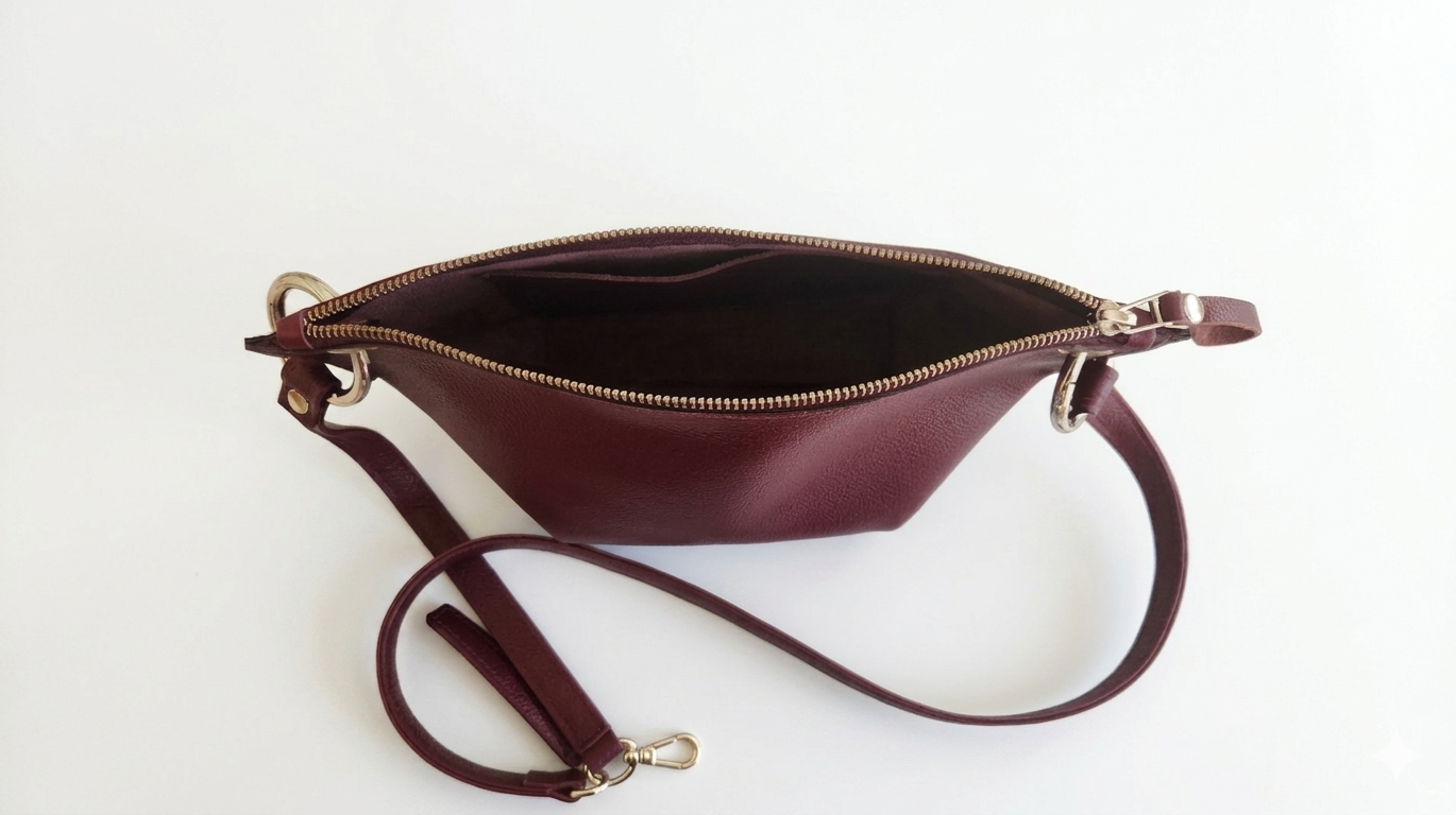 Cartera Colibrí  - Color Burdeo - Cuero LWG - Hecho a mano 6