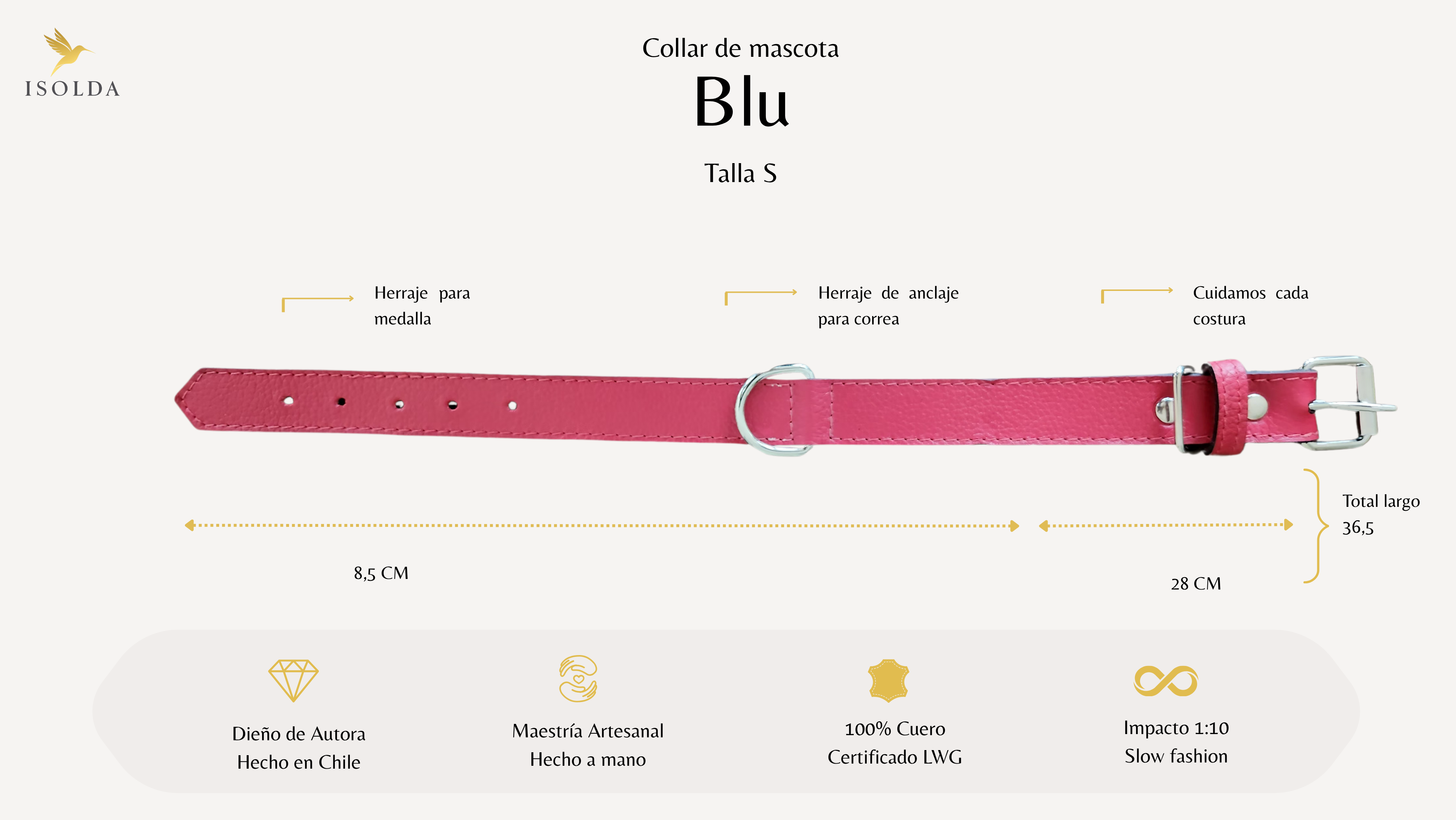 Collar Mascotas Blu - Color Rojo -Cuero LWG - Hecho a mano 4