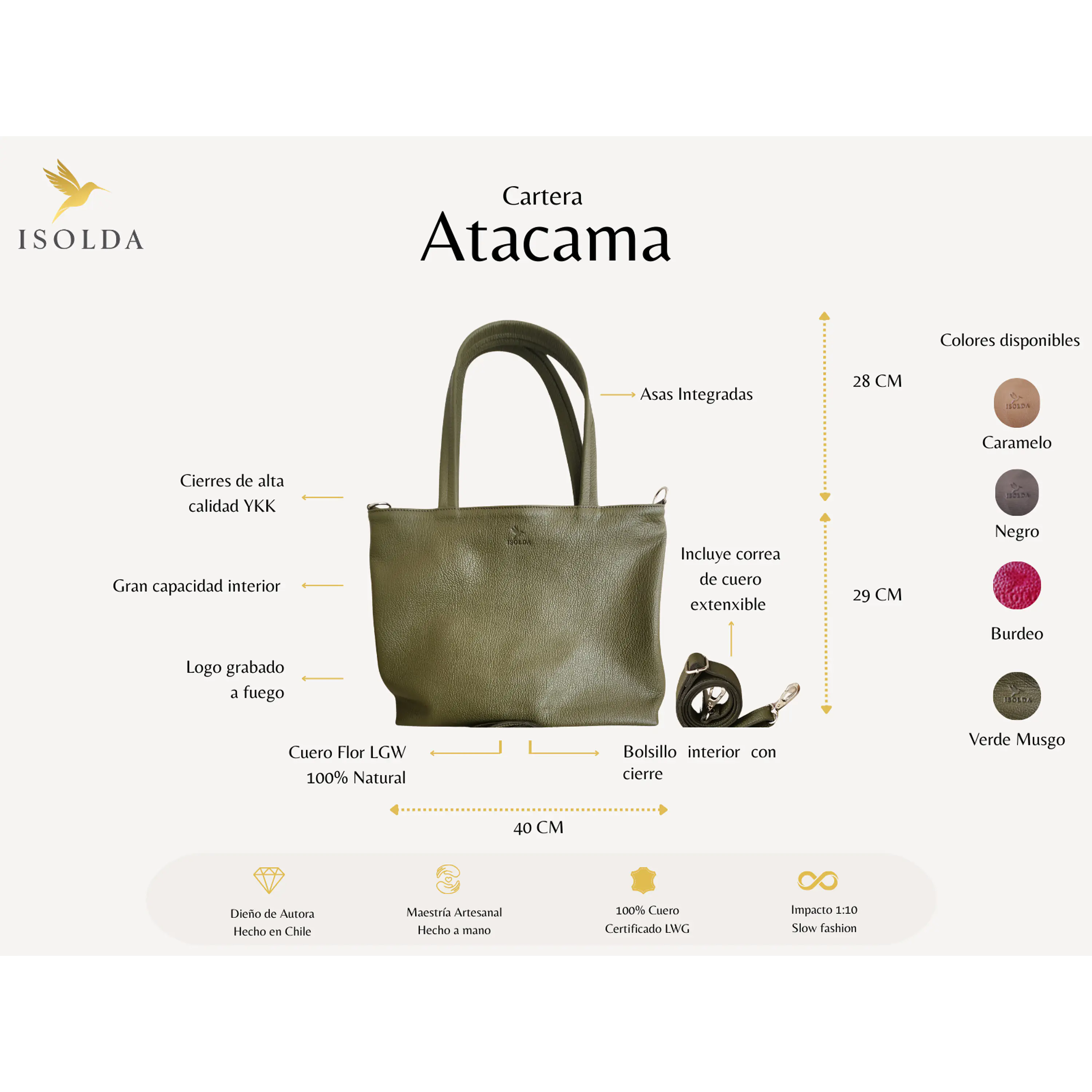 Cartera Atacama Verde - Cuero LWG - Hecho a mano  2