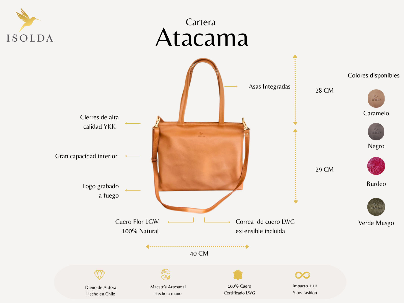 Tote Atacama - Color Caramelo - Cuero LWG - Hecho a mano  2