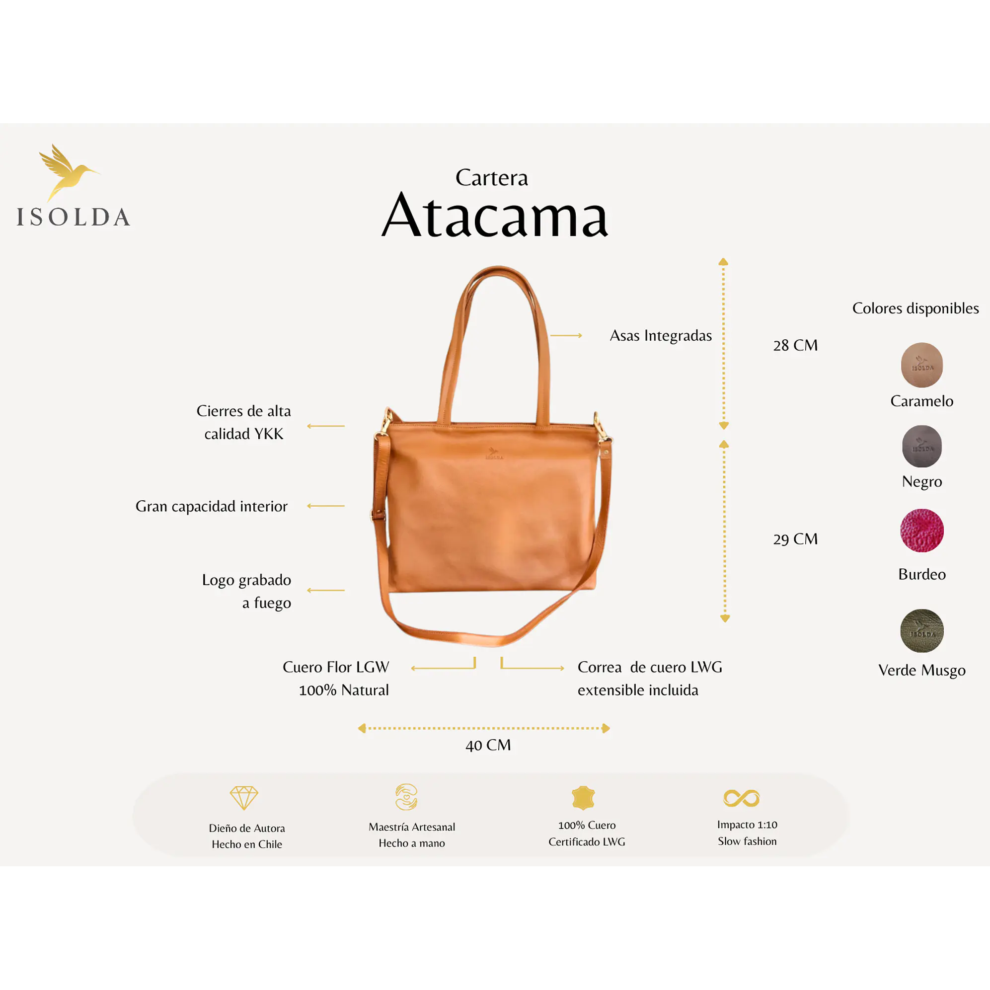 Cartera Atacama Caramelo -  Cuero LWG - Hecho a mano  7