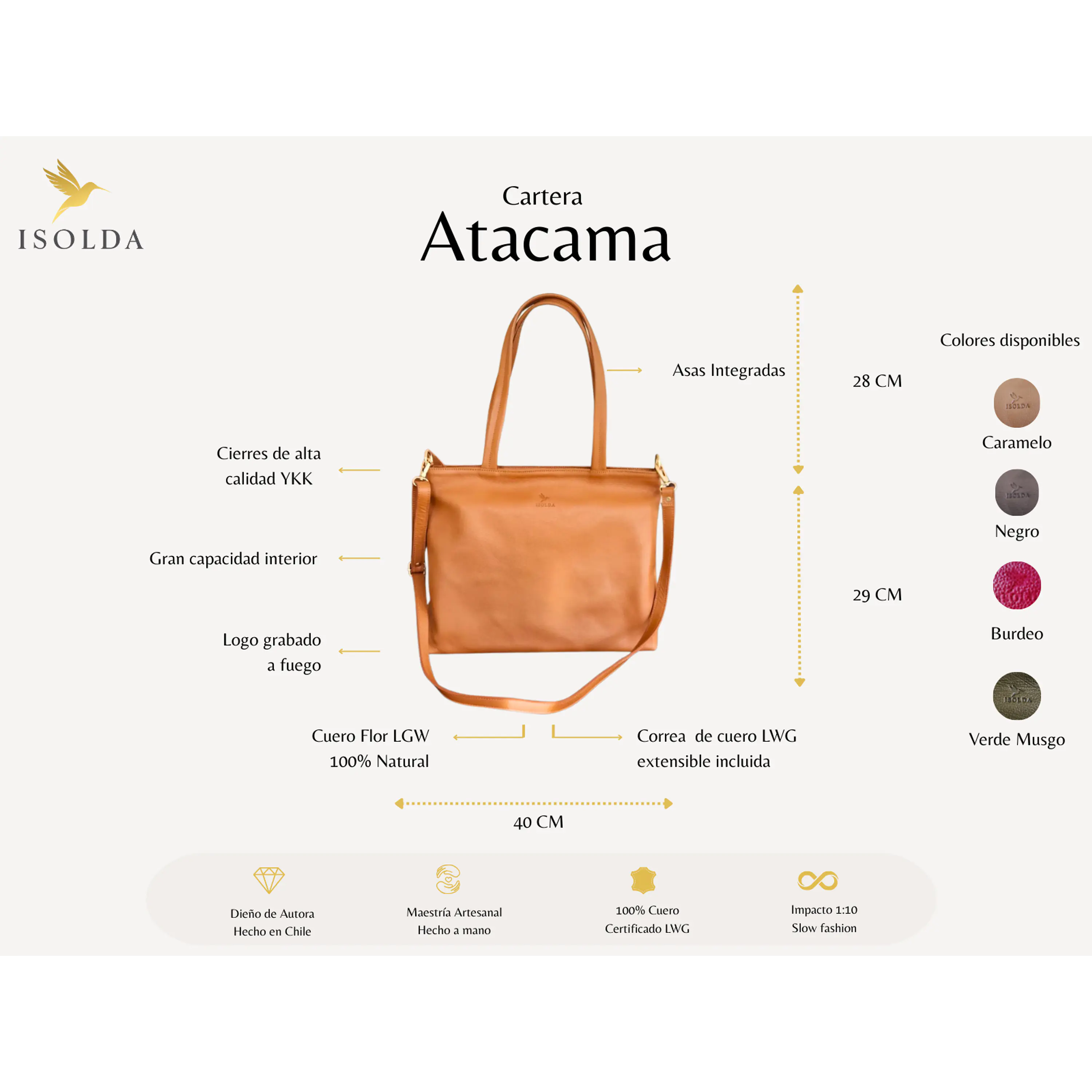 Cartera Atacama Caramelo -  Cuero LWG - Hecho a mano  7
