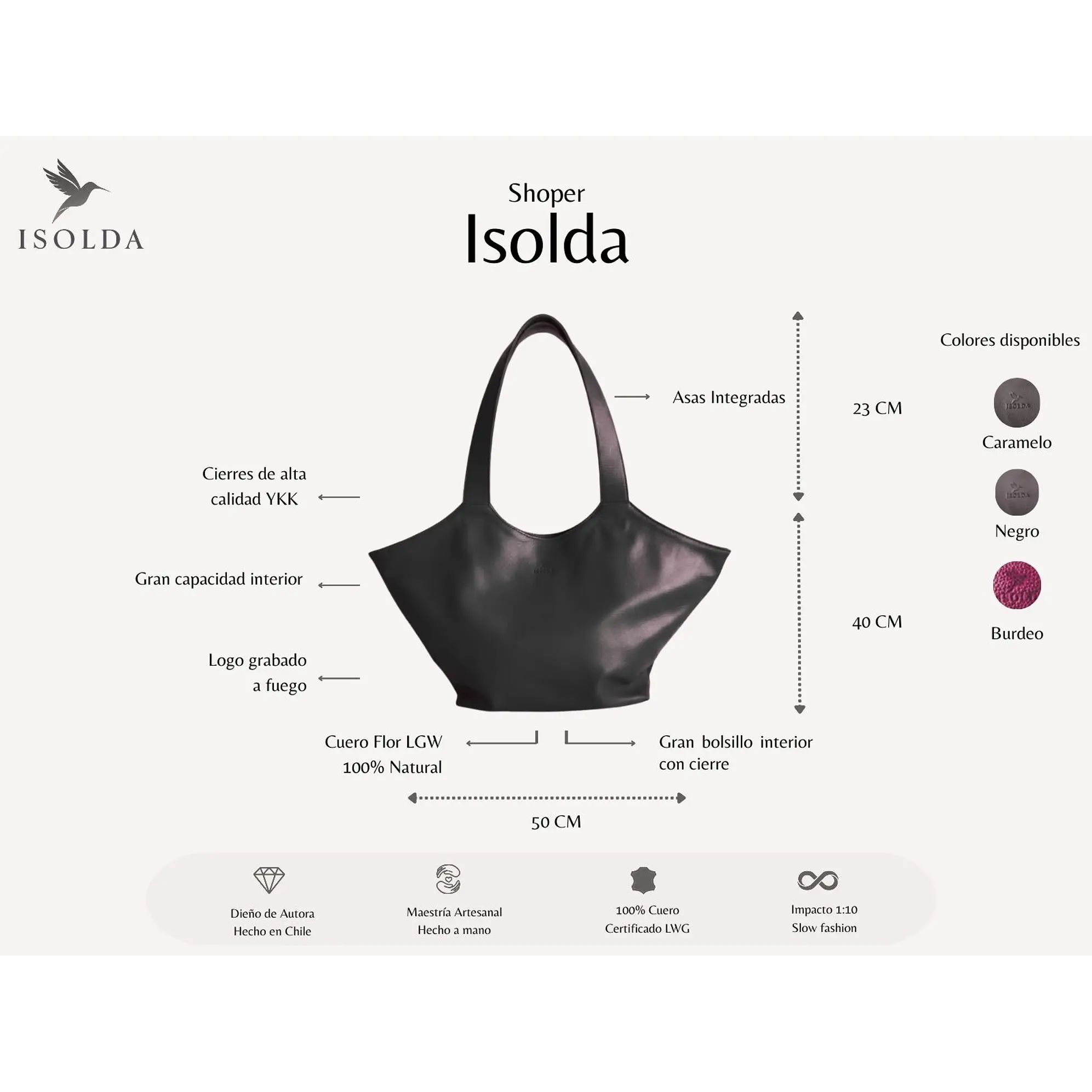 Shopper Isolda Negro - Cuero LWG - Hecho a mano 2