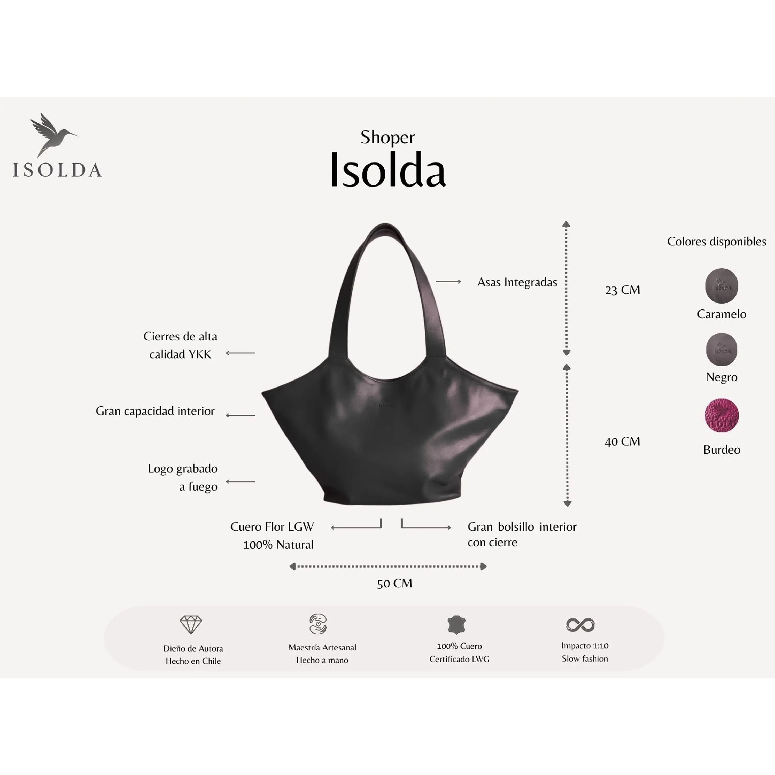 Shopper Isolda Negro - Cuero LWG - Hecho a mano 2