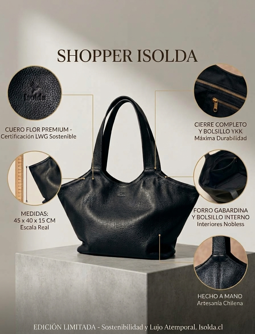 Shopper Isolda - Color Negro - Cuero LWG - Hecho a mano 3