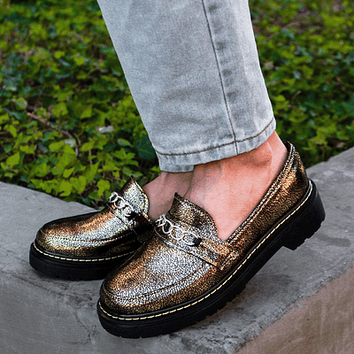 Mocasin Venecia Dorado Glitter