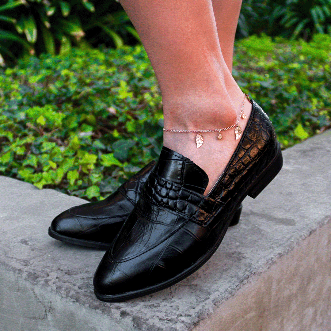 Mocasin negro croco - Zapatos 100% Cuero, hechos en Chile para tí