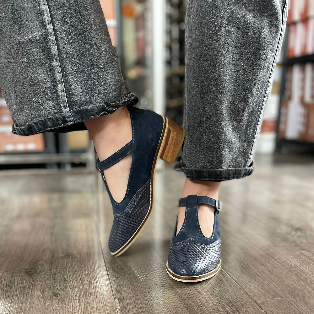 Zapato Malaga Azul Textura y Gamuza 