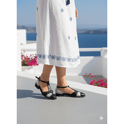 sandalia Atenas Black & Beige