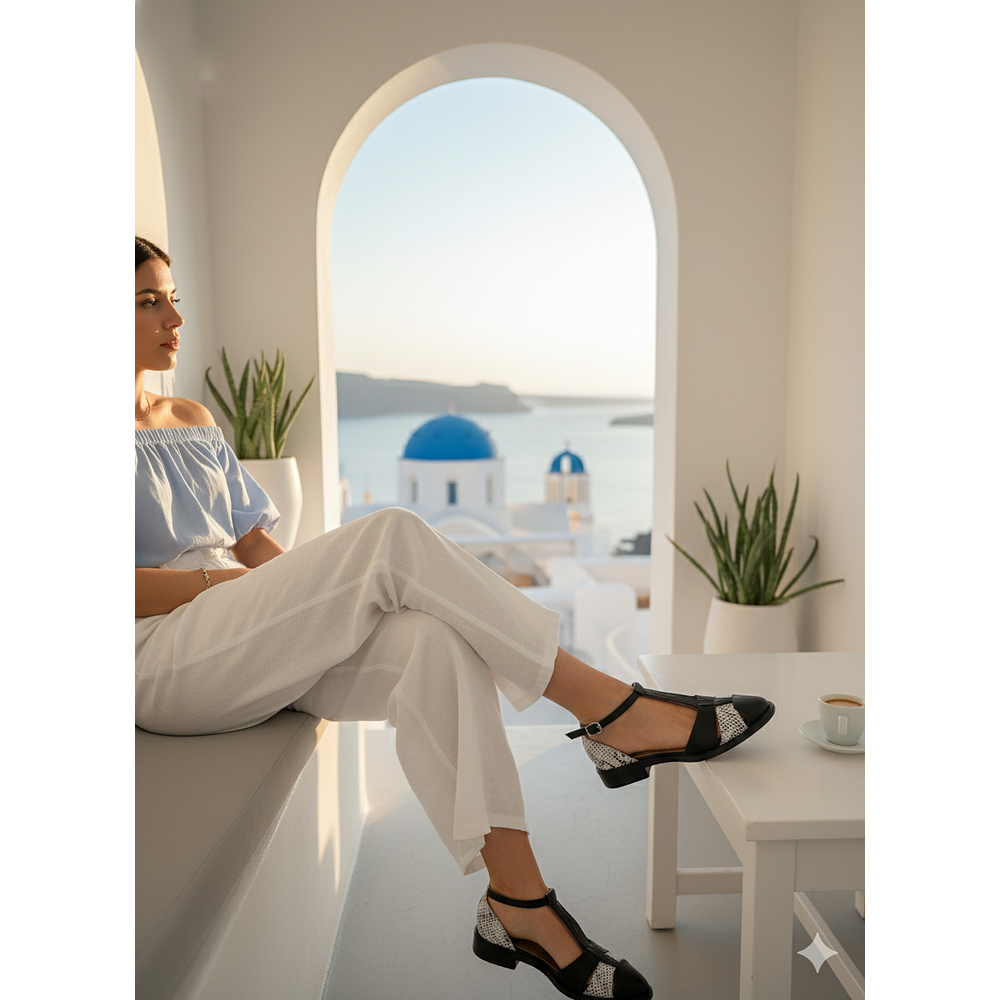 sandalia Atenas Black & Beige