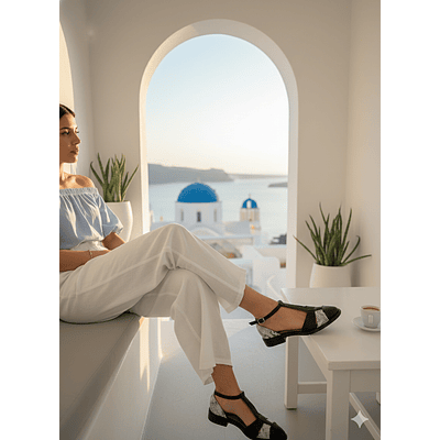 sandalia Atenas Black & Beige