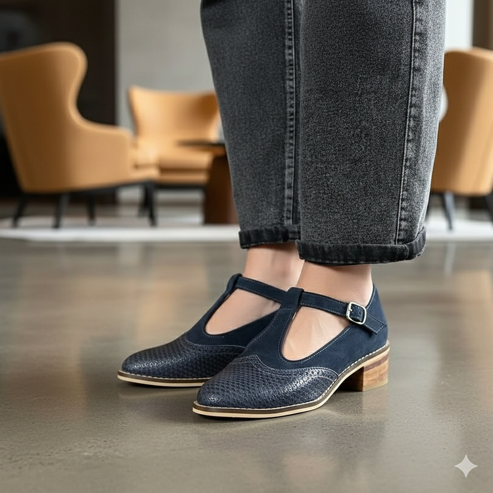 Zapato Malaga Azul Textura y Gamuza 