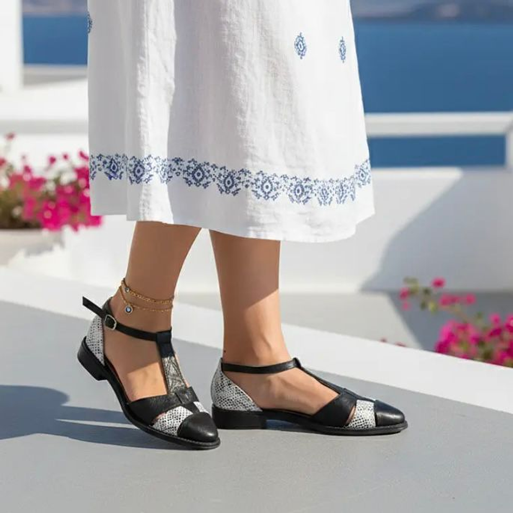 sandalia Atenas Black & Beige