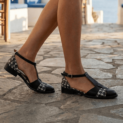 Sandalia Atenas Negro Blanco Textura