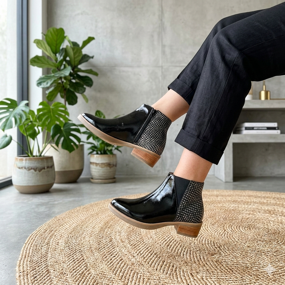 Botín Cuero Londres Negro Plata