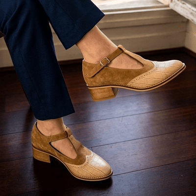 Zapato Malaga Croco Beige Gamuza