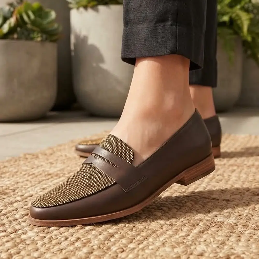 Mocasin Versalles Cafe Liso Dorado