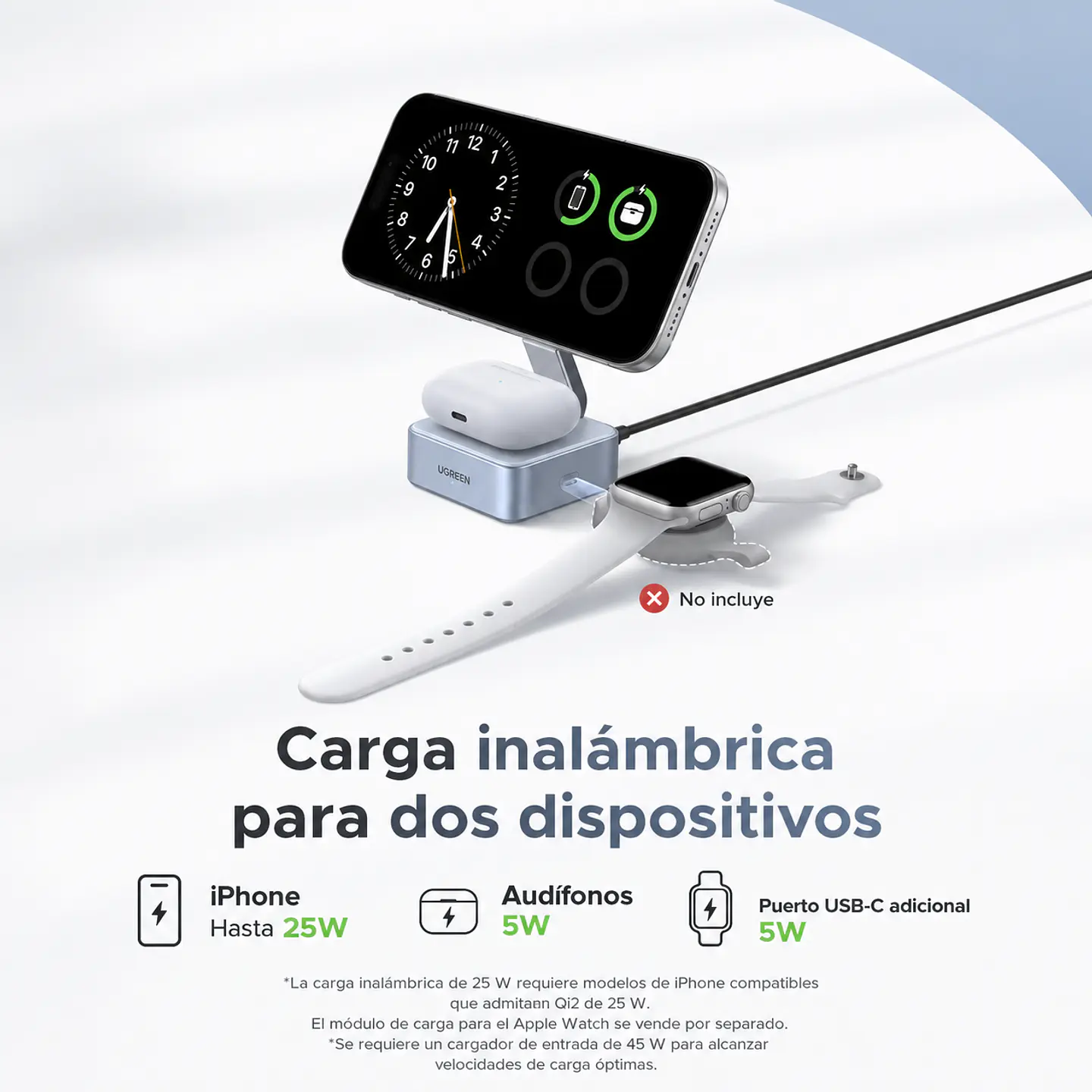 Cargador Inalámbrico Magnético MagFlow Qi2 25W 2 en 1 | UGREEN W752  2