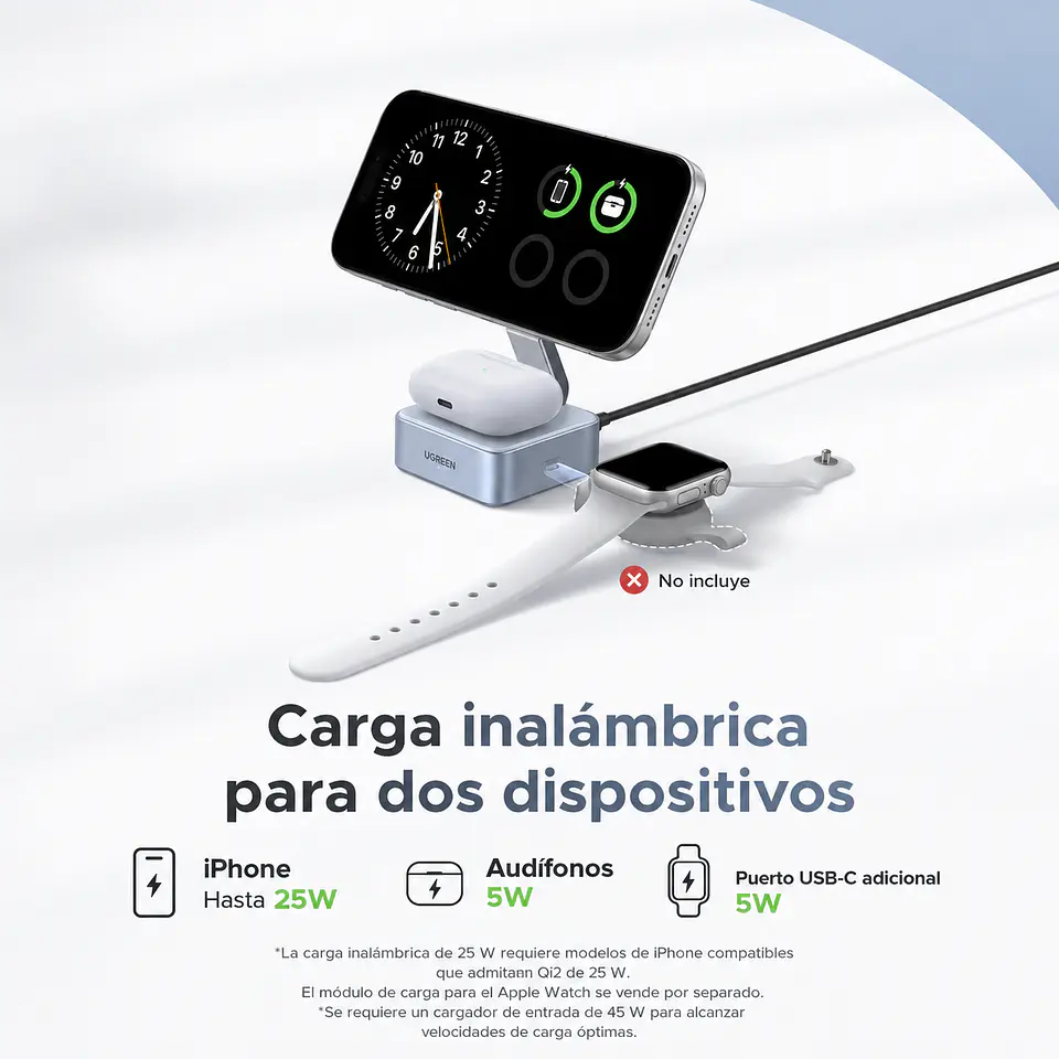 Cargador Inalámbrico Magnético MagFlow Qi2 25W 2 en 1 | UGREEN W752  2