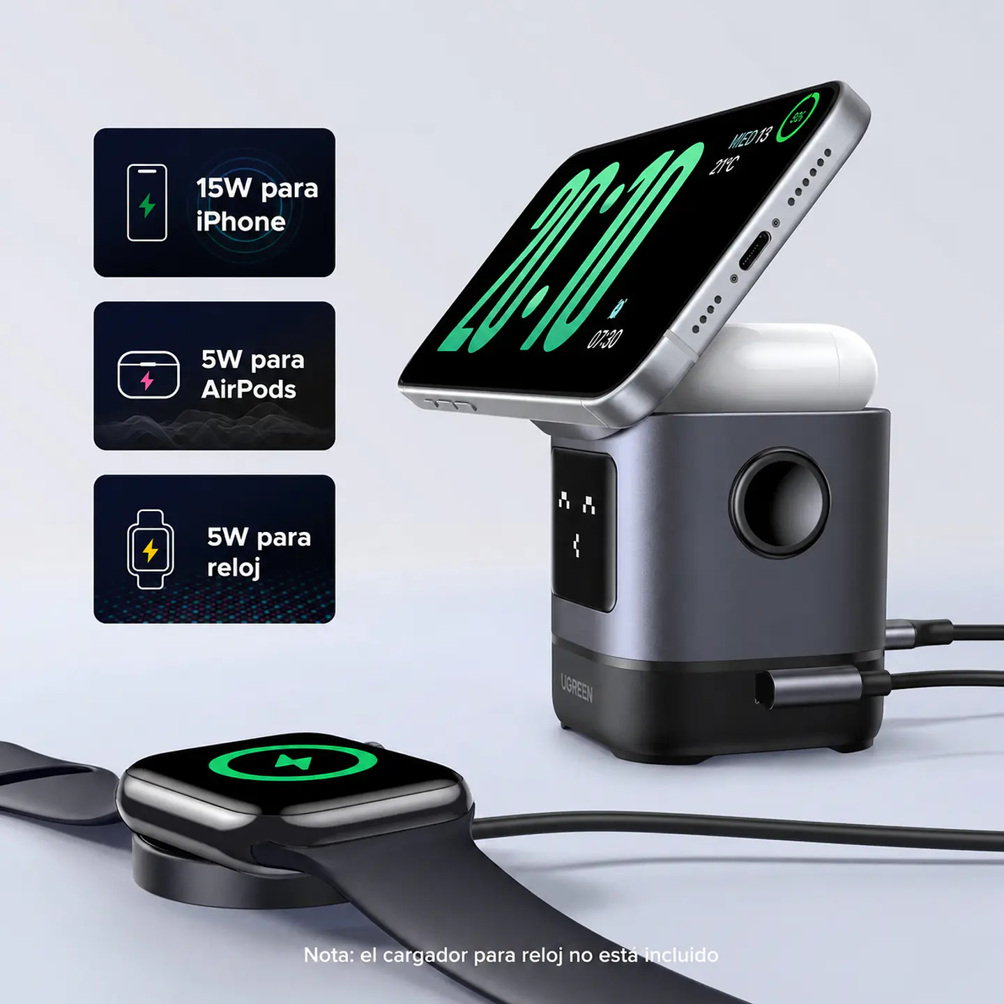 UGREEN W709 | Cargador Inalámbrico Magnético Qi2 2 en 1 2