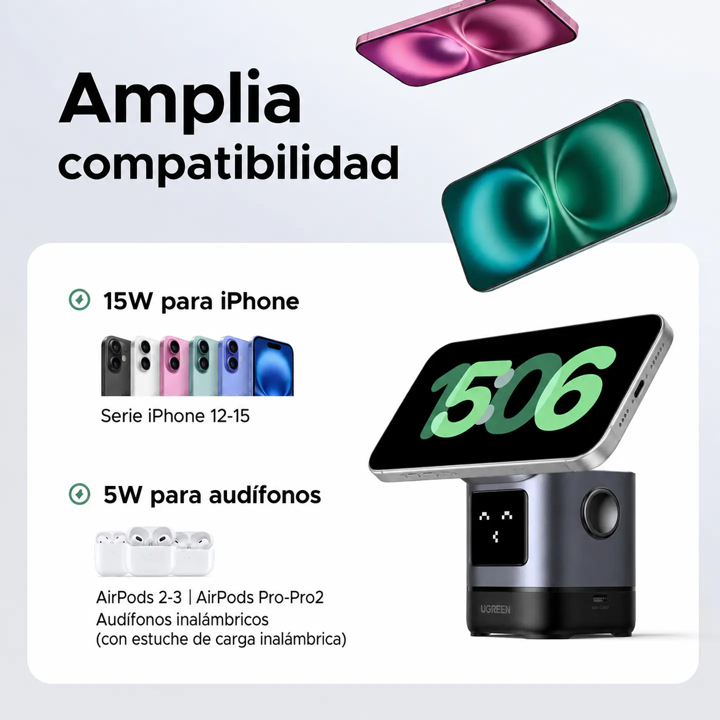 UGREEN W709 | Cargador Inalámbrico Magnético Qi2 2 en 1 3