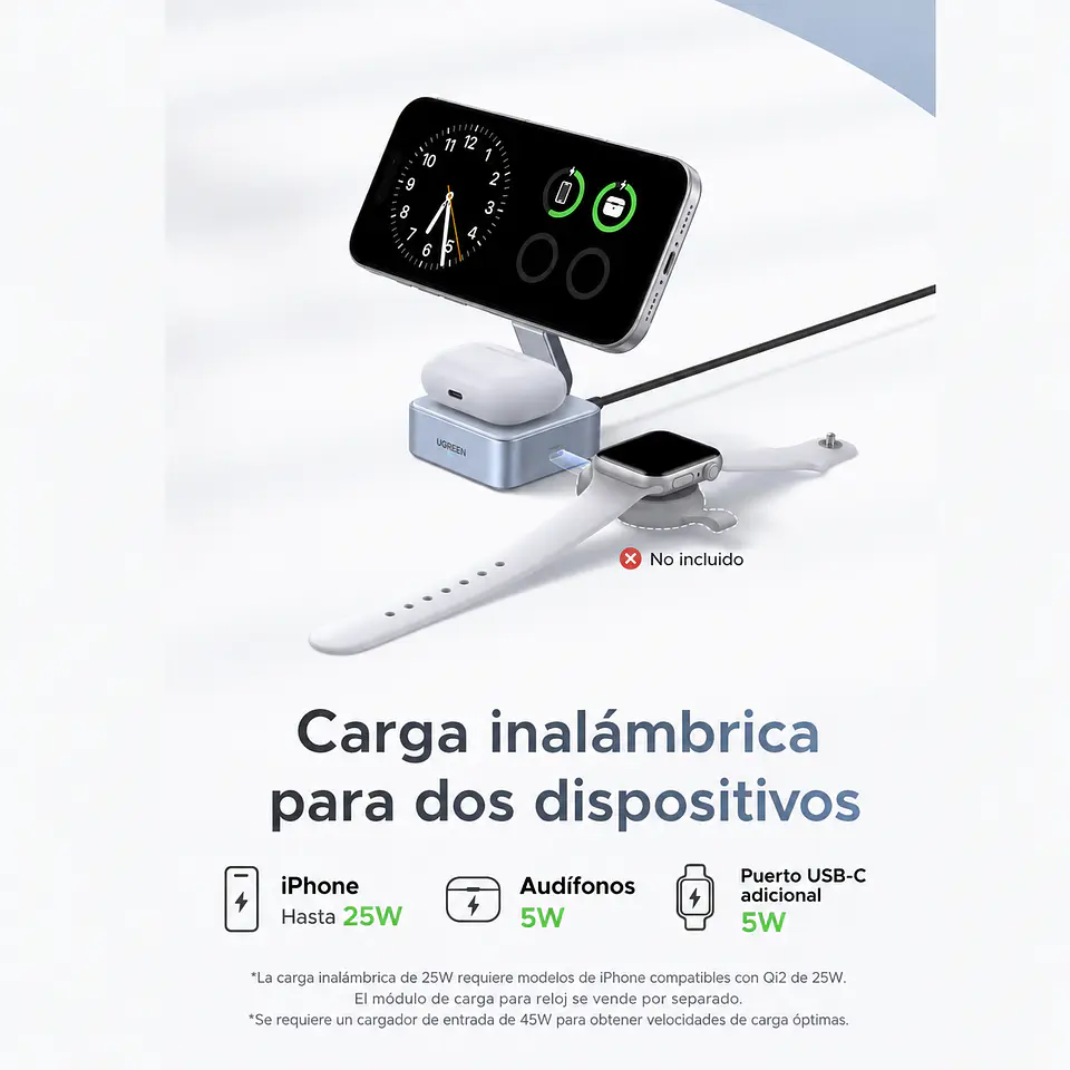UGREEN W752 | Cargador Inalámbrico Magnético MagFlow Qi2 25W 2 en 1 3