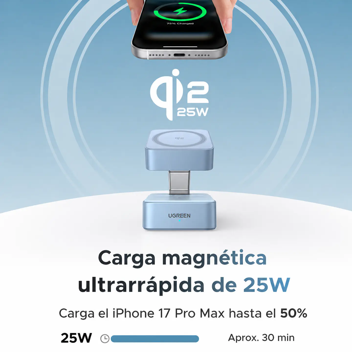 UGREEN W752 | Cargador Inalámbrico Magnético MagFlow Qi2 25W 2 en 1 2