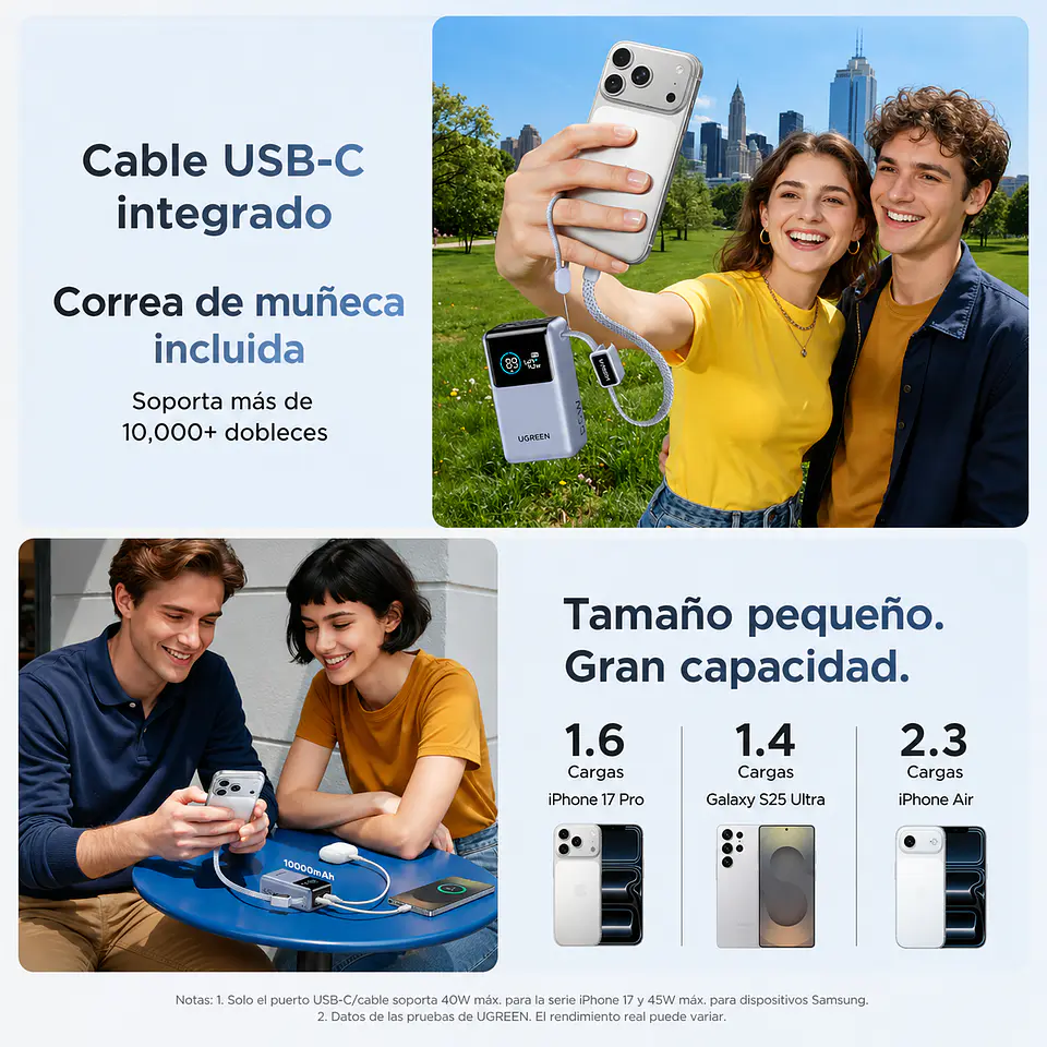 UGREEN PB727 | Power Bank Nexode Pro 10,000mAh 55W con Cable USB-C Integrado 6