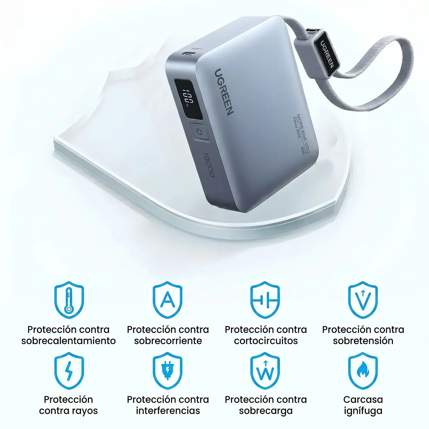 UGREEN PB584 | Power Bank 10,000mAh 33W con Cable USB-C Integrado 4