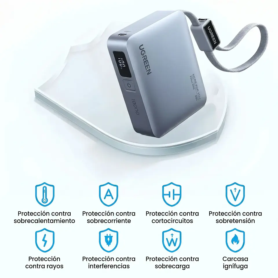 UGREEN PB584 | Power Bank 10,000mAh 33W con Cable USB-C Integrado 4