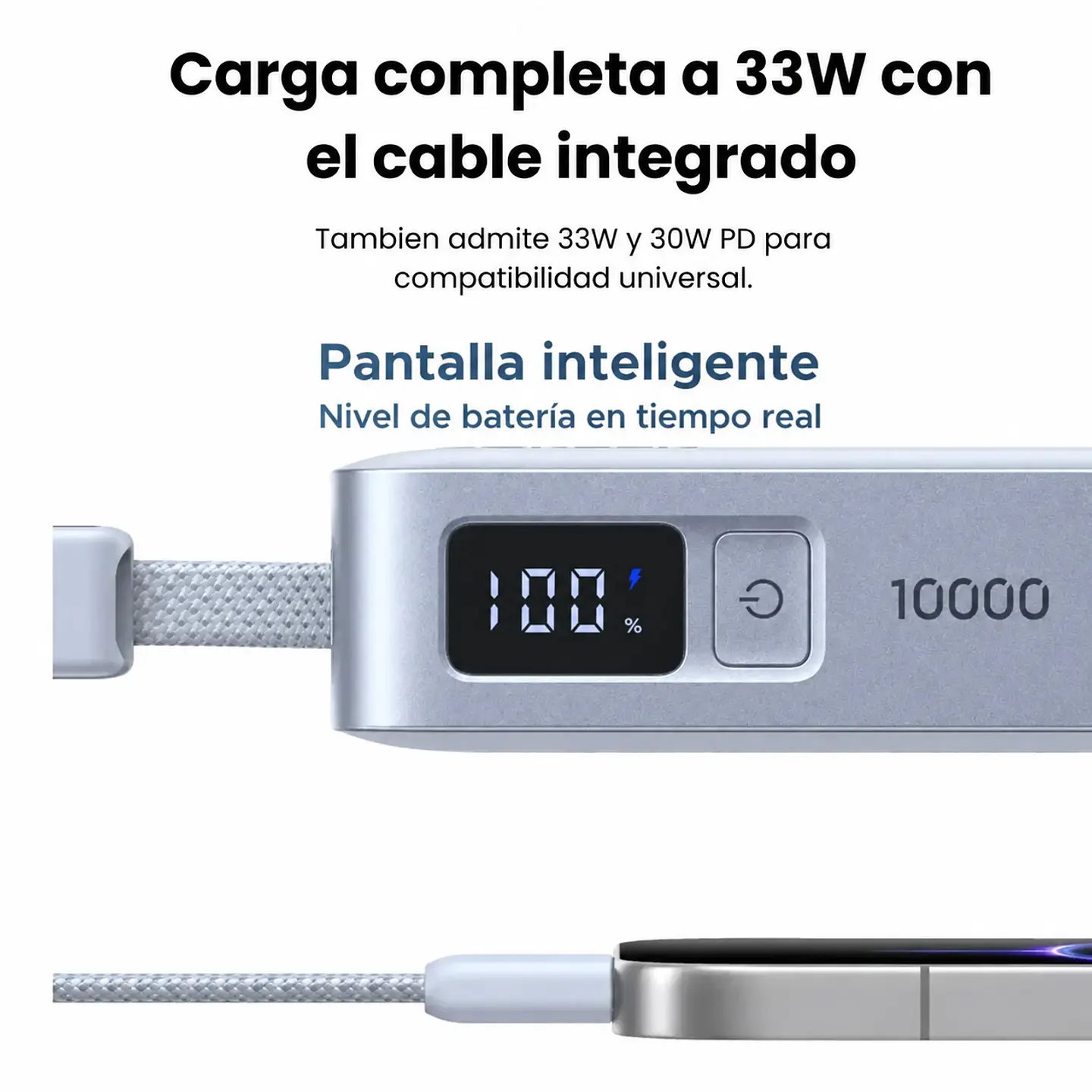 UGREEN PB584 | Power Bank 10,000mAh 33W con Cable USB-C Integrado 2