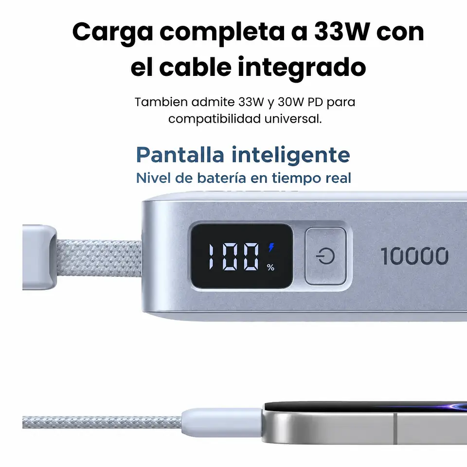 UGREEN PB584 | Power Bank 10,000mAh 33W con Cable USB-C Integrado 2