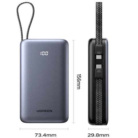 UGREEN PB528 | Power Bank 20,000mAh 30W con Cable USB-C Integrado