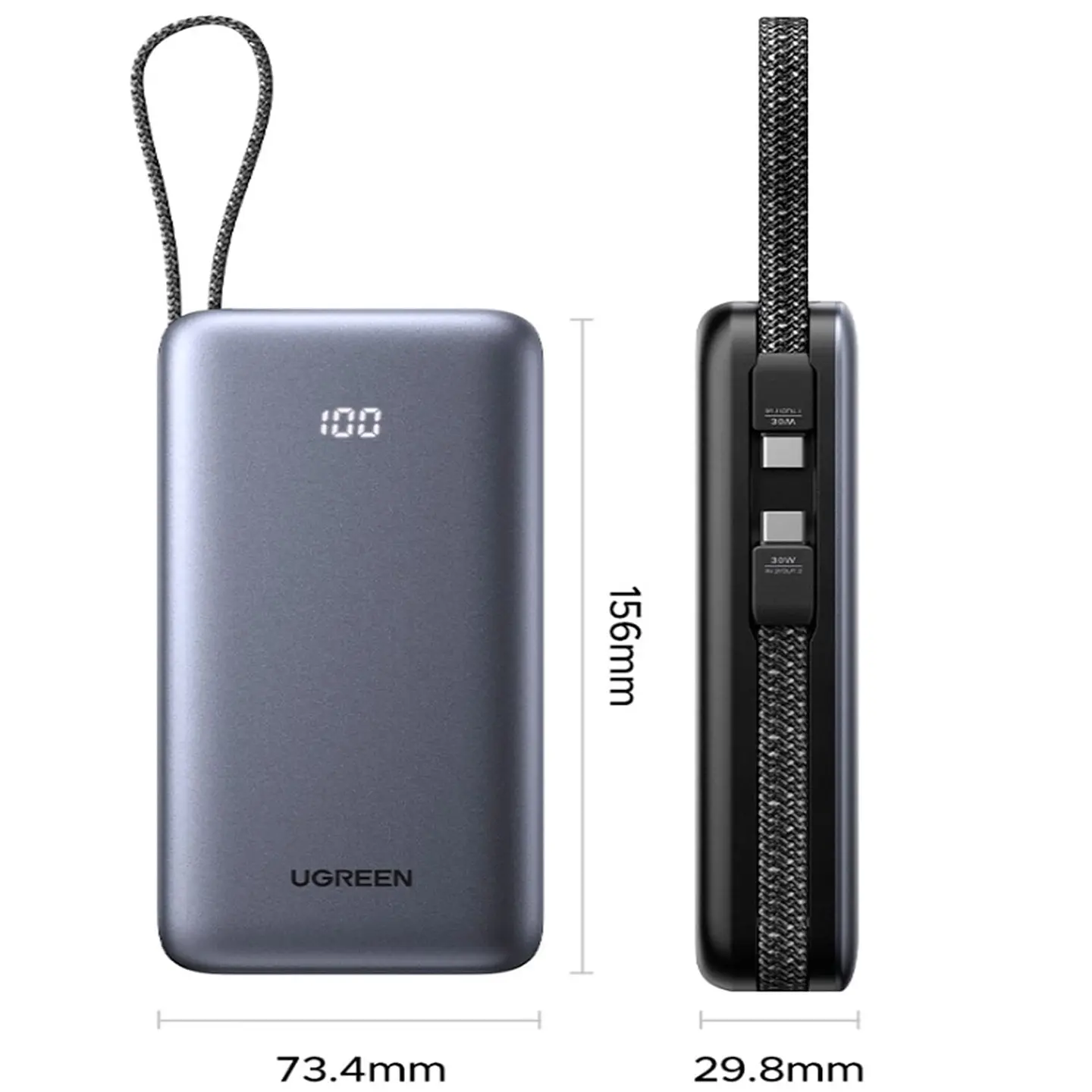 UGREEN PB528 | Power Bank 20,000mAh 30W con Cable USB-C Integrado 3