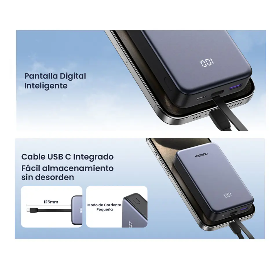 UGREEN PB505 | Power Bank 20,000mAh 20W con Cable USB-C Integrado 3