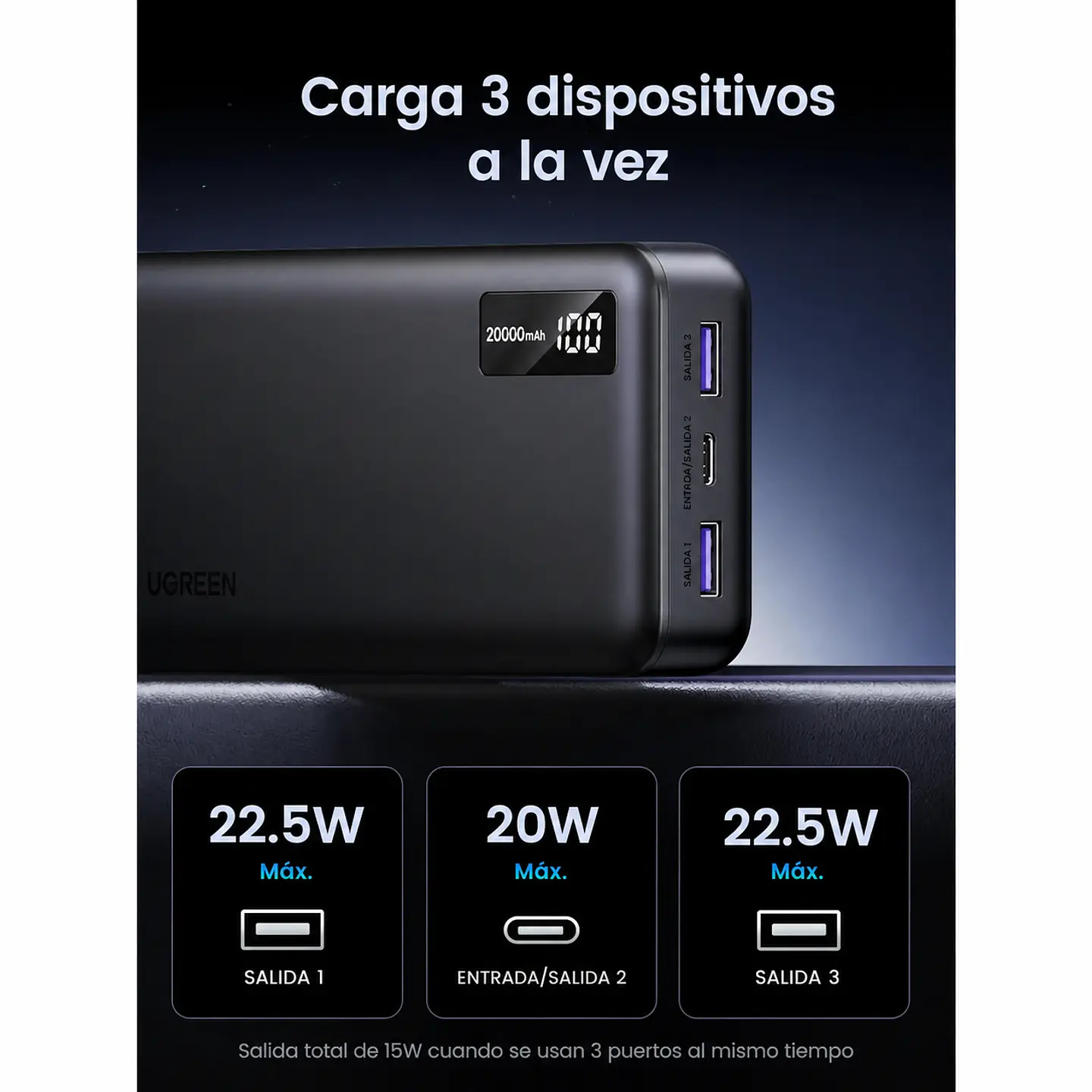 UGREEN PB312 | Power Bank 20,000mAh 22.5W con Pantalla Digital 2