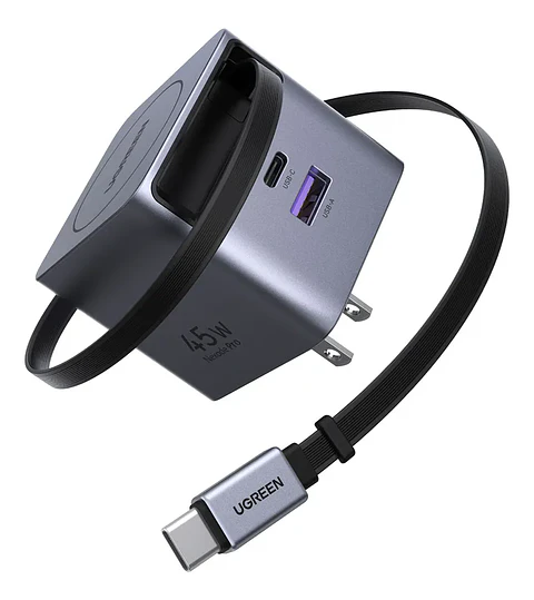 UGREEN X614 | Cargador Nexode Pro GaN 45W con Cable USB-C Retráctil