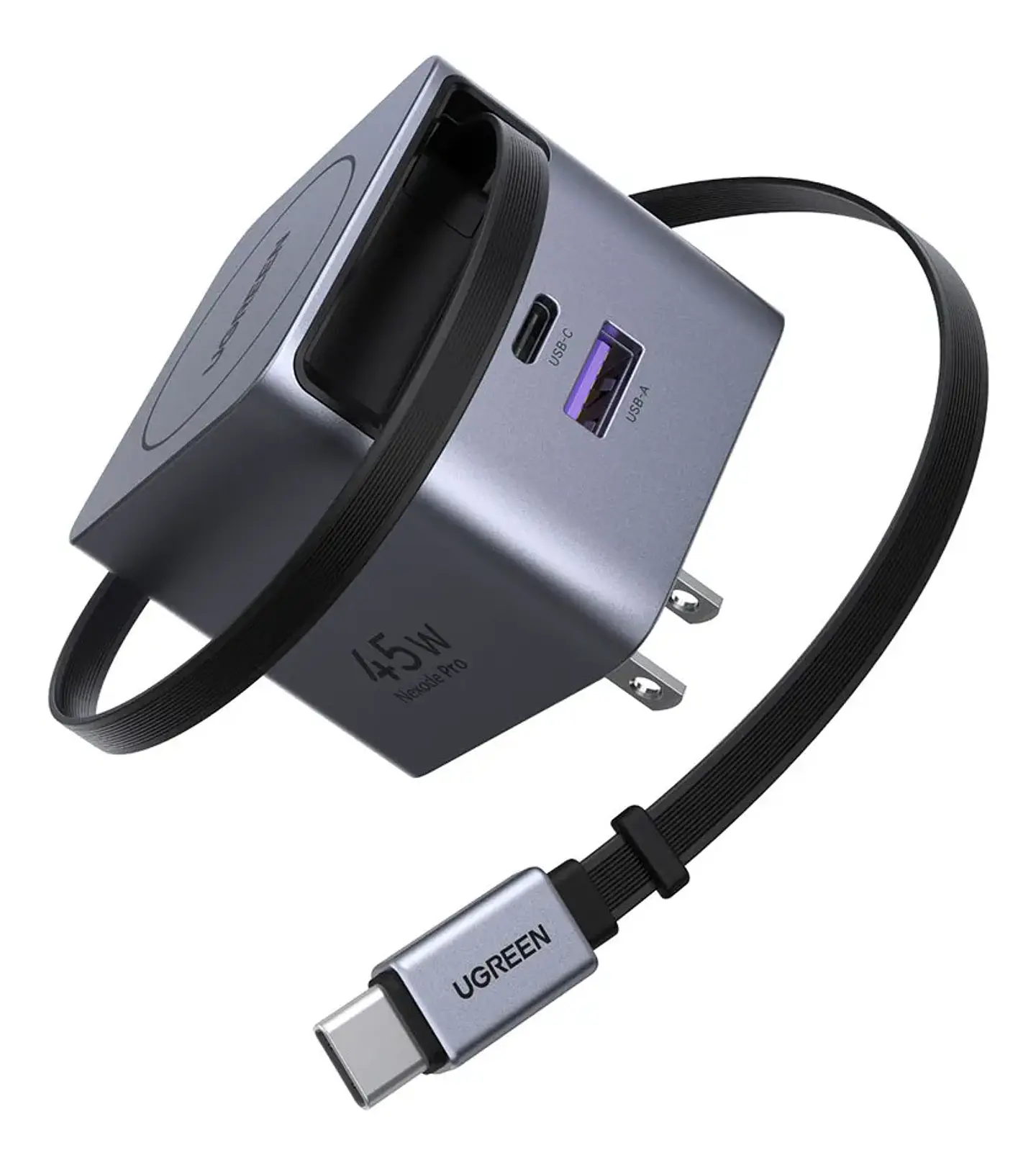 UGREEN X614 | Cargador Nexode Pro GaN 45W con Cable USB-C Retráctil 1