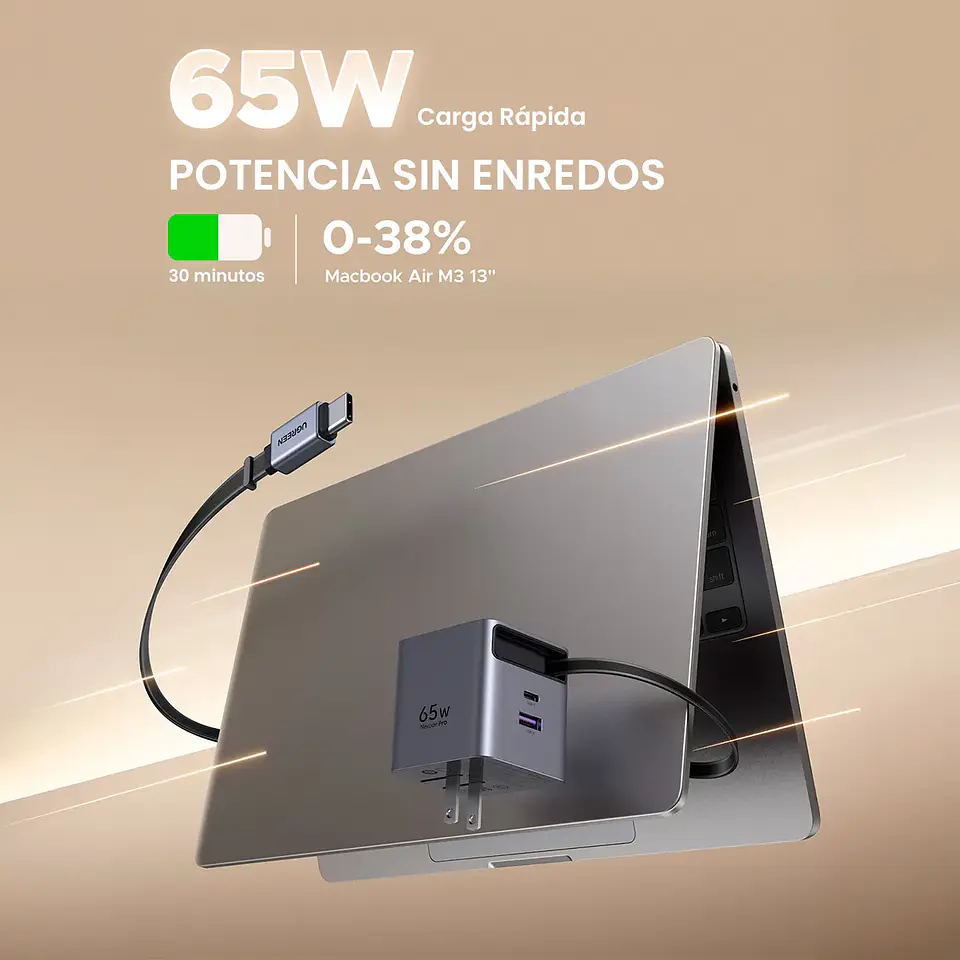 UGREEN X615 | Cargador Nexode Pro GaN 65W con Cable USB-C Retráctil 4