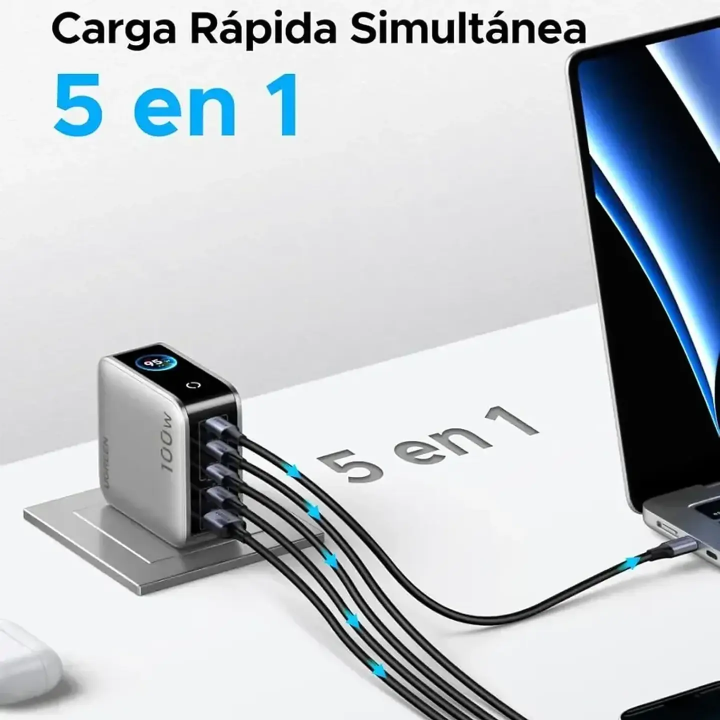 UGREEN X773 | Cargador Nexode Pro GaN 100W 5 Puertos con Pantalla Inteligente 3