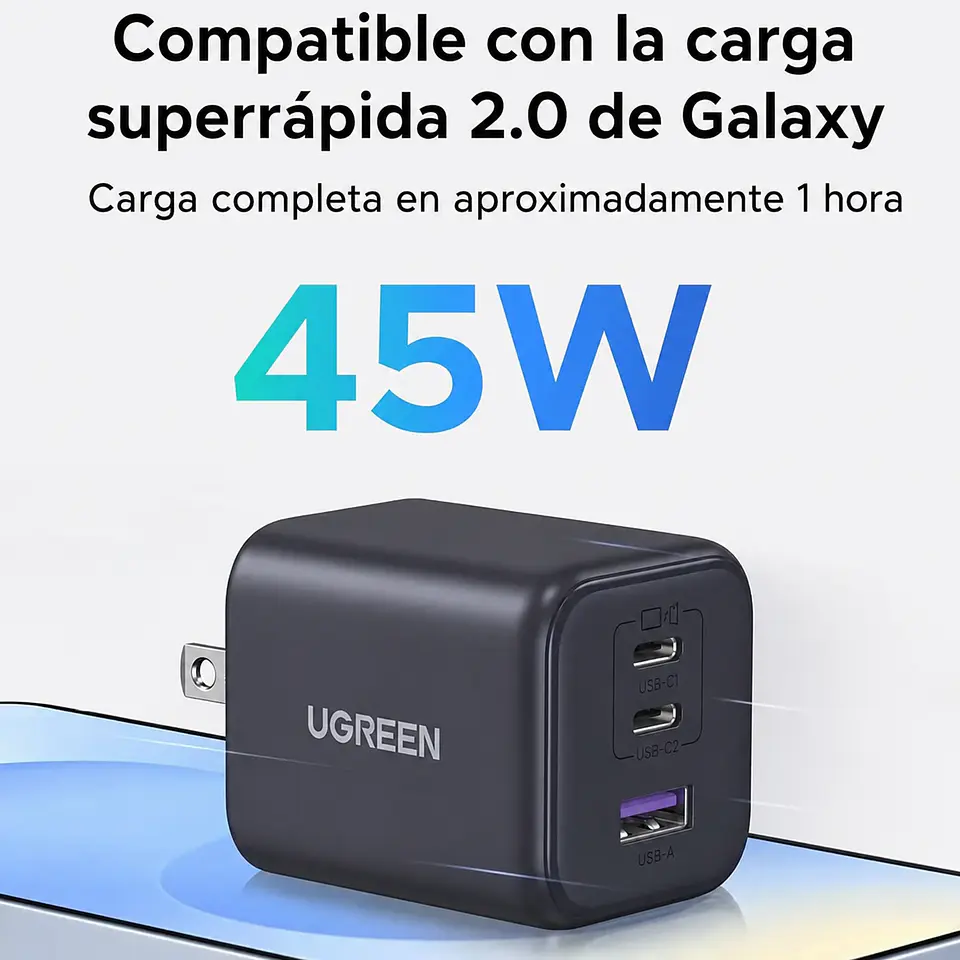 UGREEN X527 | Cargador GaN 45W 3 Puertos 3