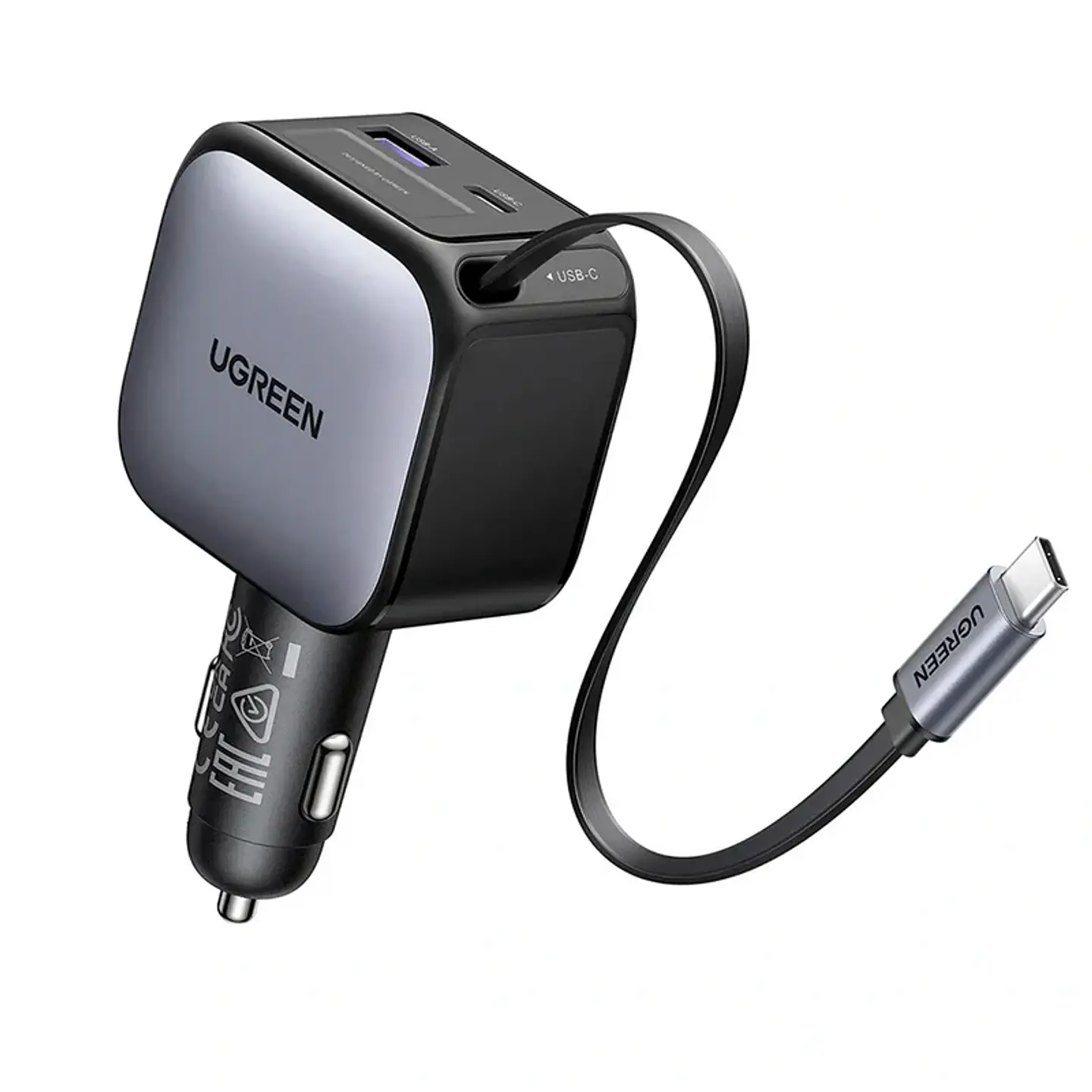 UGREEN EC602 | Cargador de Auto Nexode 60W con Cable USB-C Retráctil 1