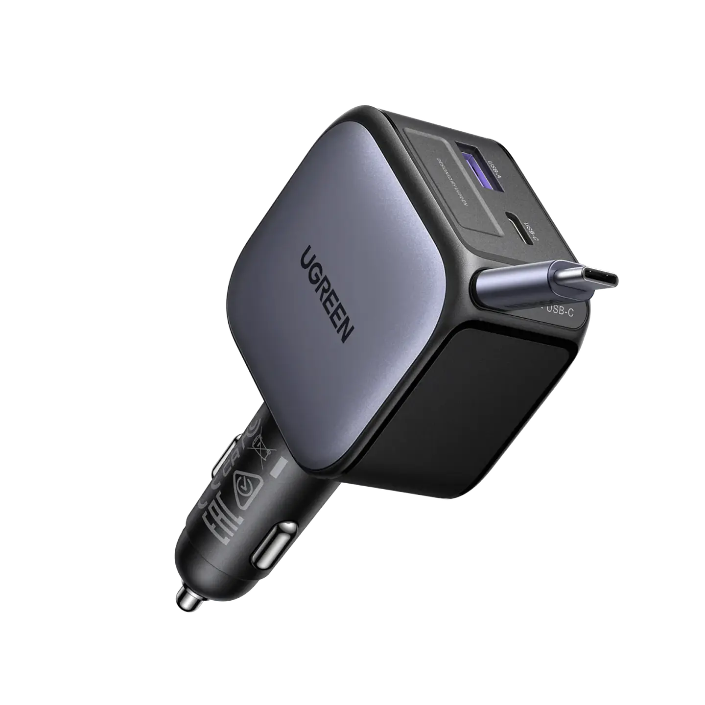 UGREEN EC603 | Cargador de Auto Nexode 90W con Cable USB-C Retráctil 1